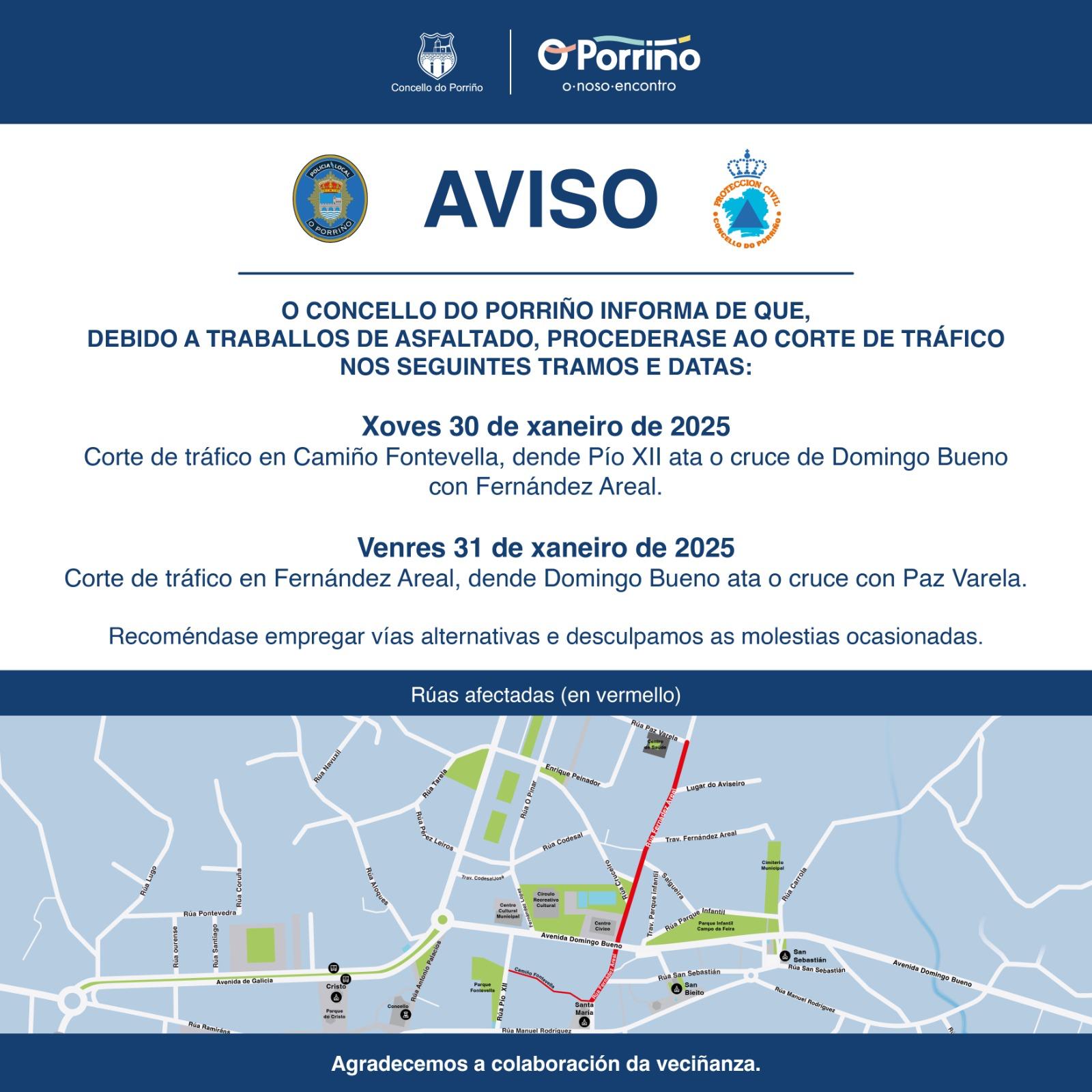 AVISO: Cortes de tráfico por obras no viario