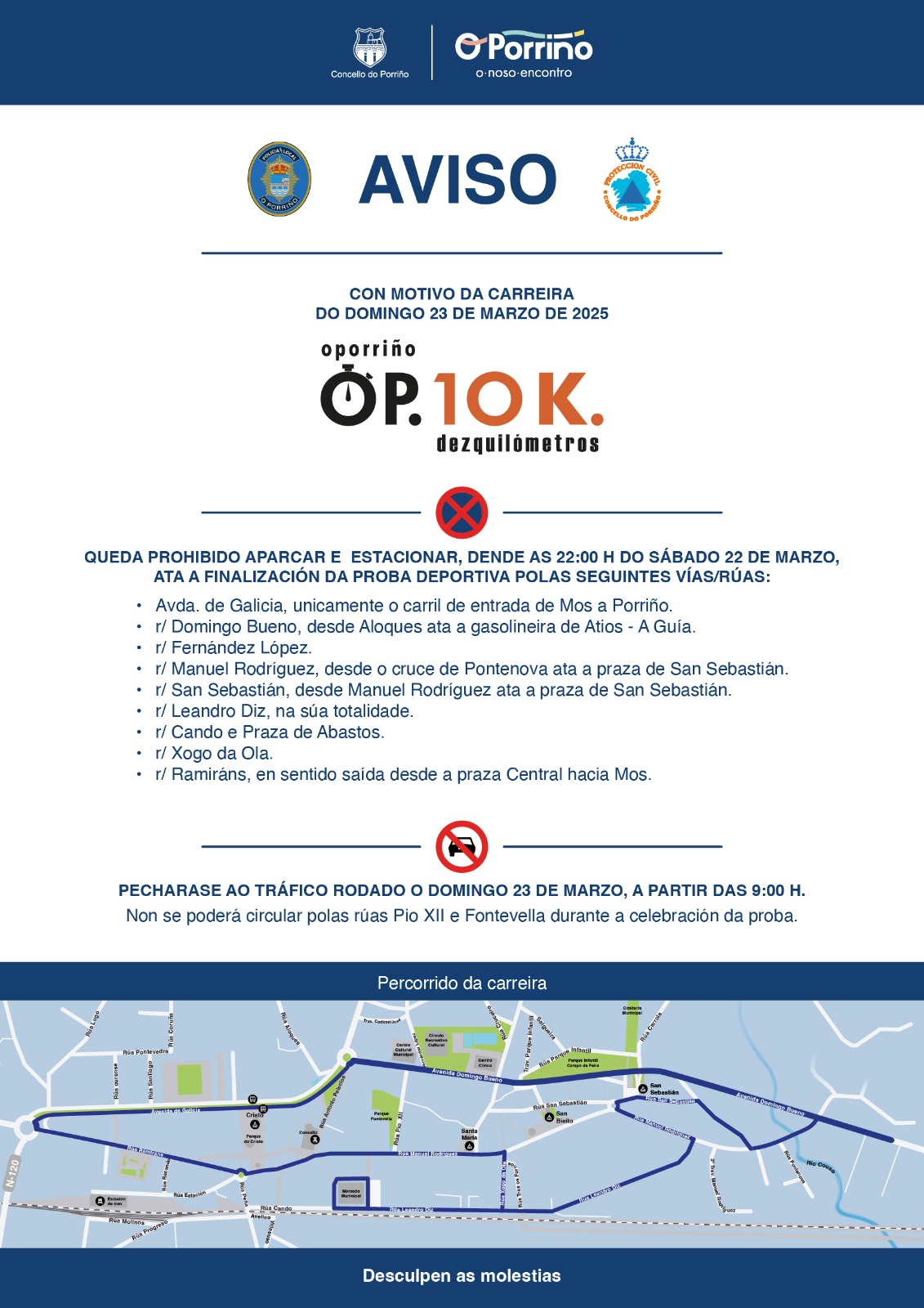 AVISO: Restricións de tráfico con motivo da carreira OP.10K