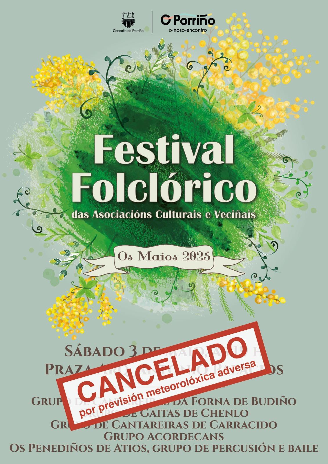 Cancelado o Festival Folclórico previsto para este sábado pola previsión de choiva