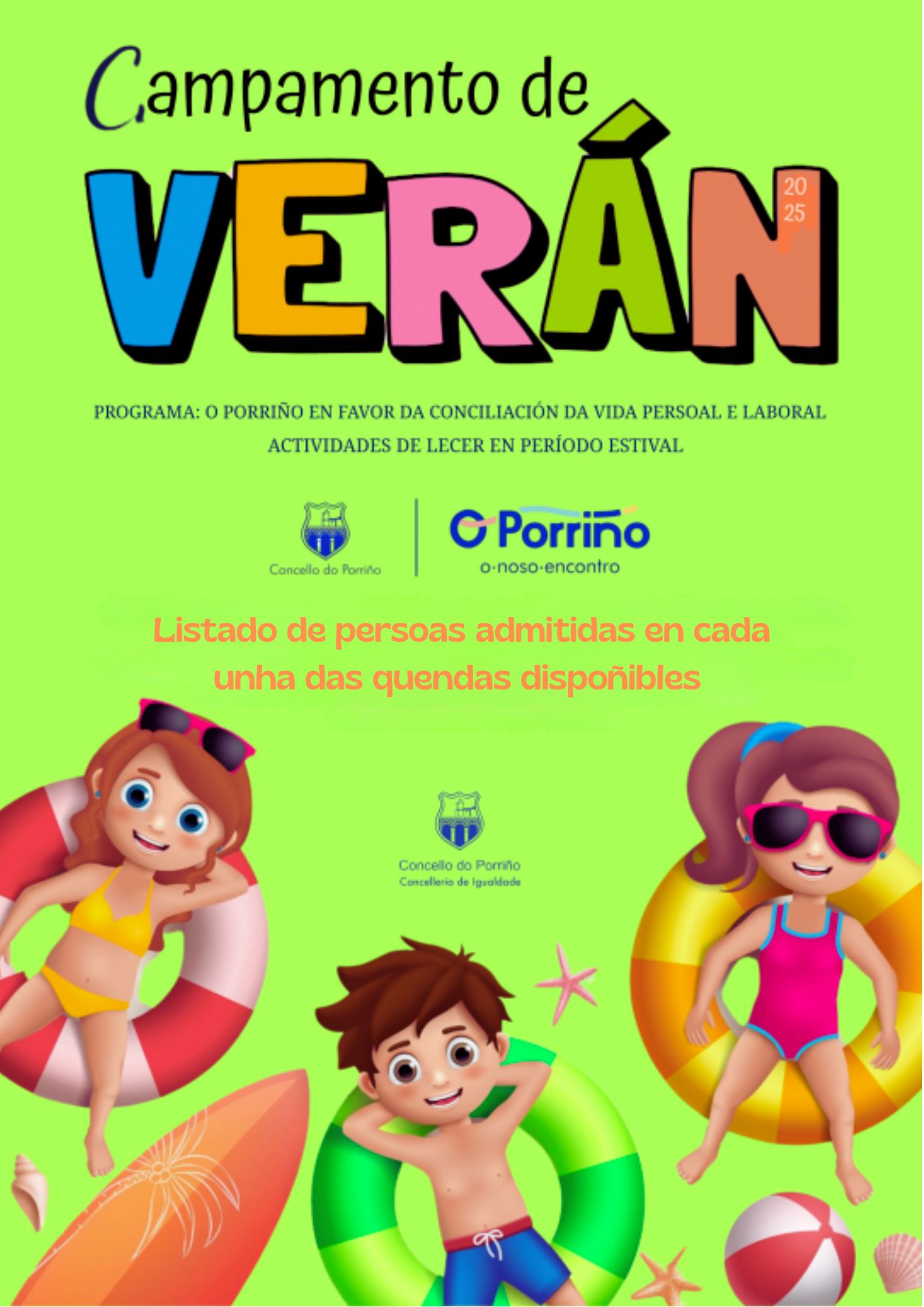 Listado de persoas admitidas no Campamento de Verán 2025
