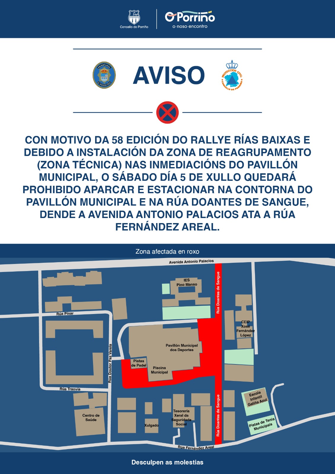O Concello do Porriño informa sobre restricións de estacionamento pola celebración do 58º Rallye Rías Baixas