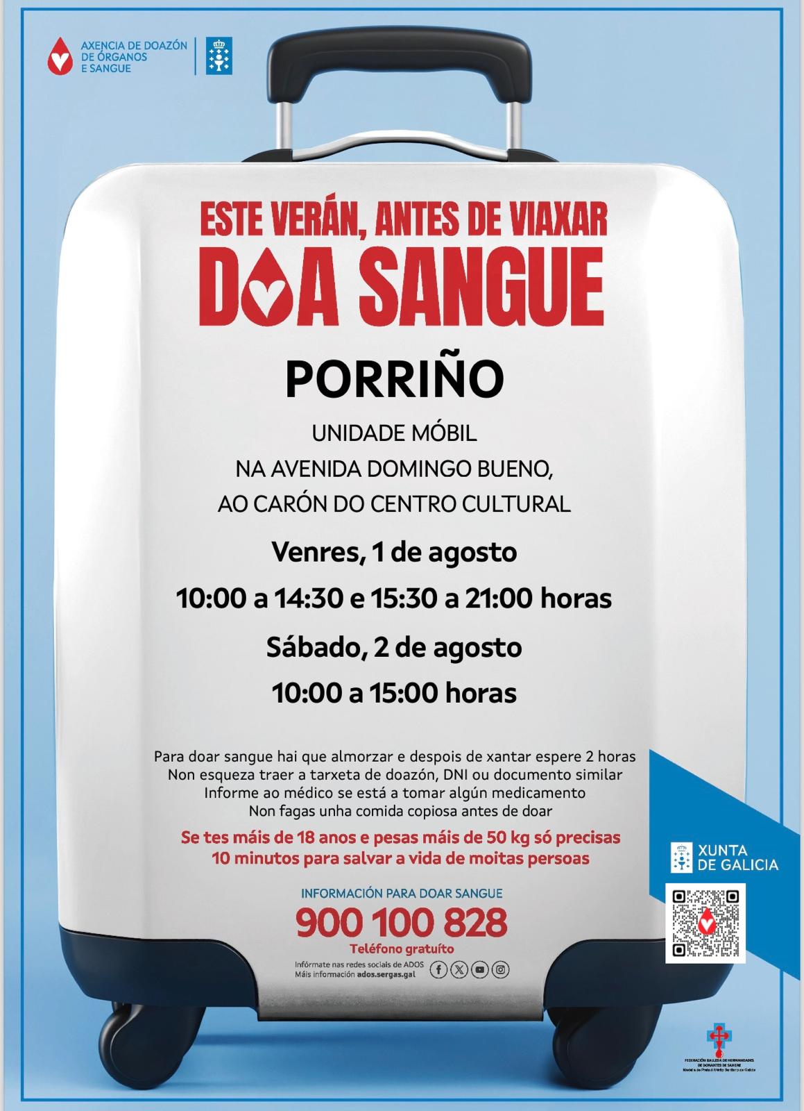 O Concello do Porriño anima á veciñanza a participar na campaña de doazón de sangue desta fin de semana