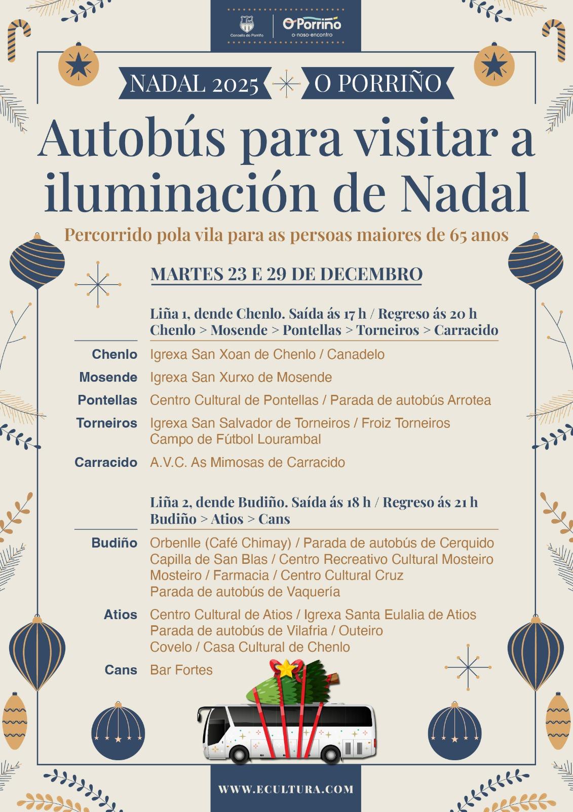 O Concello do Porriño pon en marcha autocares gratuítos para visitar as luces do Nadal os días 23 e 29 de decembro