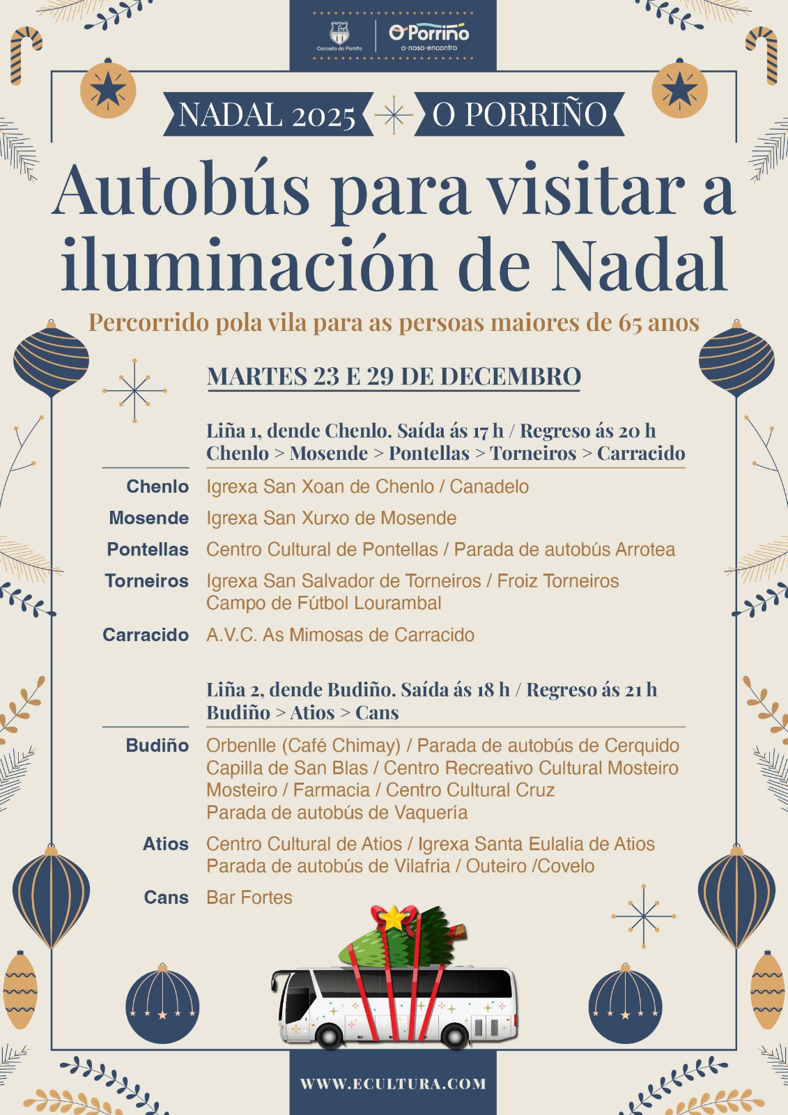 O Concello do Porriño pon en marcha autocares gratuítos para visitar as luces do Nadal os días 23 e 29 de decembro